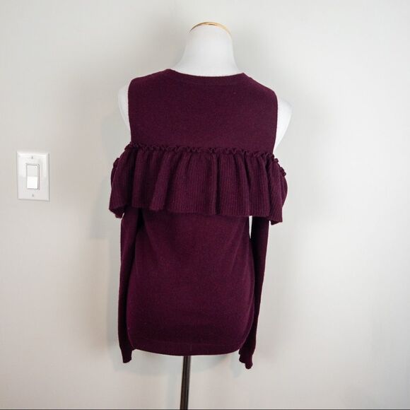Aqua Womens Cashmere Burgundy Cold Shoulder Ruffle Sweater Size Small Knit - Picture 9 of 10